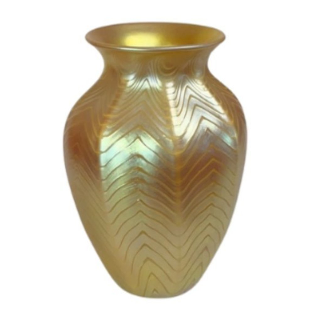 Iridescent Gold Chevron Glass Vase - Elegant Home Accent